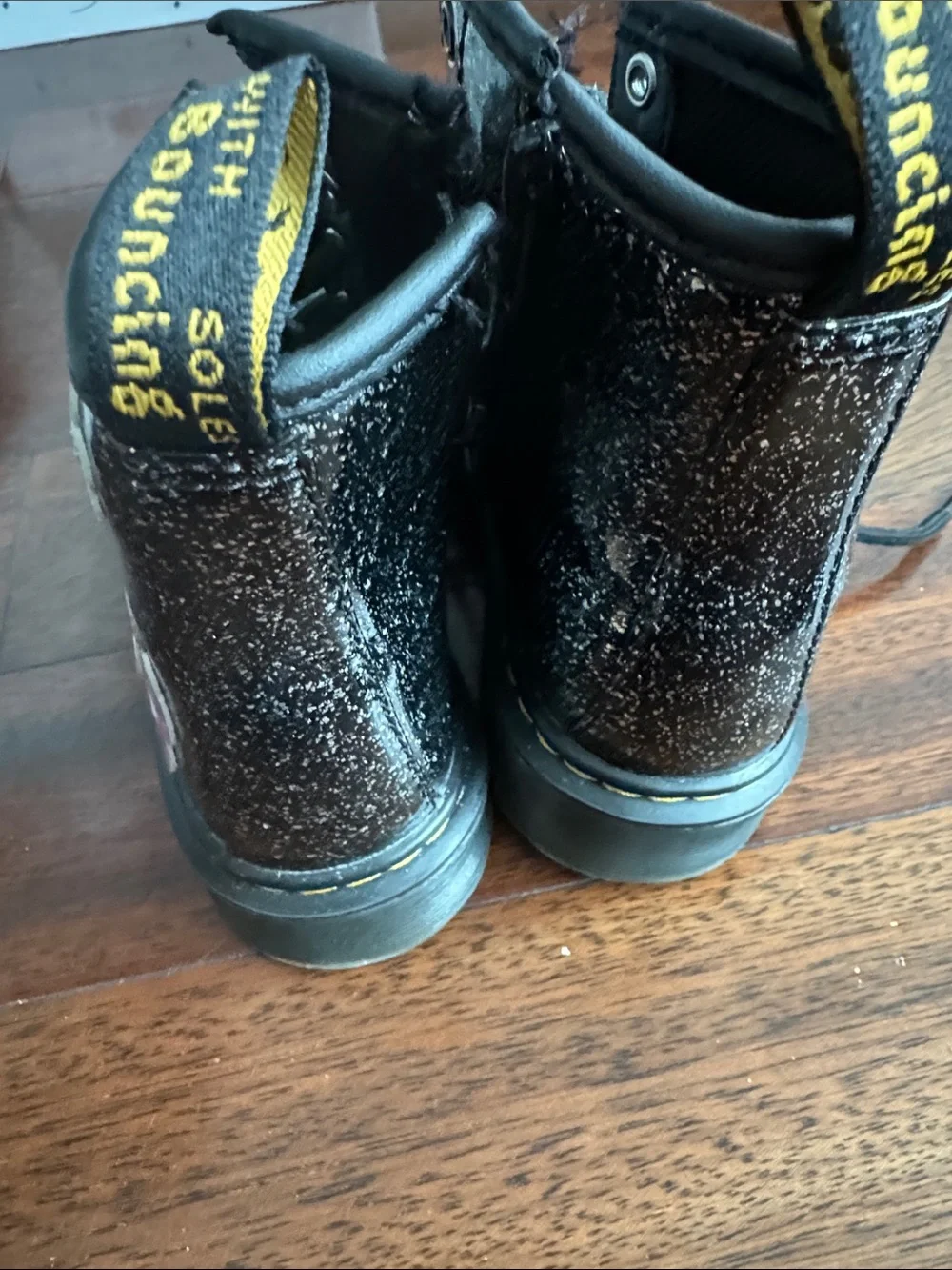 Dr. Martens Black Glitter Flower Lace-Up Boots